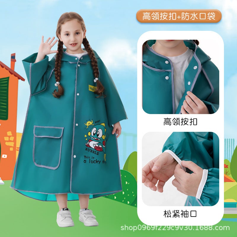 Children'S Raincoat Girls' Boys With Schoolbag For Primary School Children'S Cute Rainstorm-Proof Long Style - Image 4